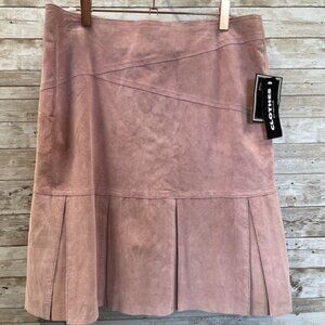 Clothes by Revue Womens Size 10 Skirt Pink Suede Leather Pleated Knee Length NWT